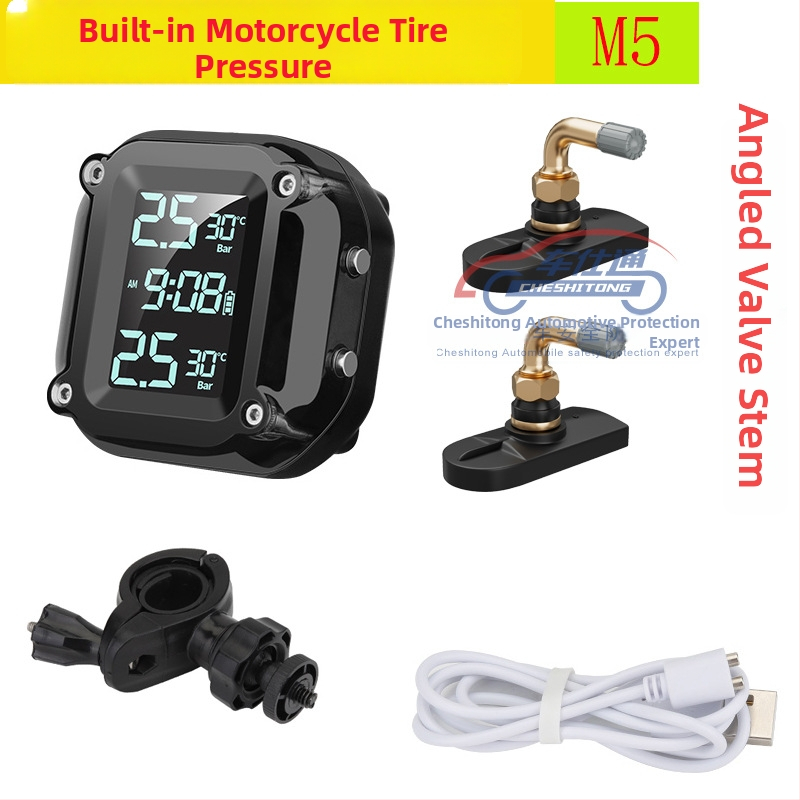 TPMS pre motocykel s integrovaným senzorom, model M5, digitálny displej, rozsah tlaku 0-6.5 bar, systém monitorovania tlaku v pneumatikách