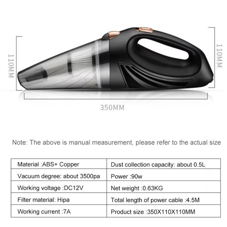 Prijenosni automobilski usisavač napajan upaljačem, s brushless motorom, 5500 Pa usisne snage, 12V 130W, 4-satno trajanje, za automobil i dom