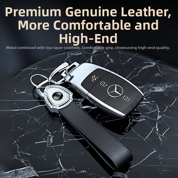 Muški premium kožni automobil ključ s funkcijom protiv gubitka, metalni prsten i narukvica za privjesak