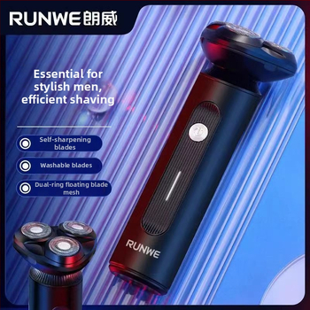 RUNWE aparat de ras electric cu cap de tăiere plutitor, cap rotativ cu 3 lame, corp complet lavabil, autonomie 30–45 minute, putere maximă 3W