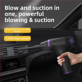 Aspirator portabil auto, fără fir, cu baterie încorporată 5000mAh, 125W, tensiune ≤36V, tip uscat, duză plată.