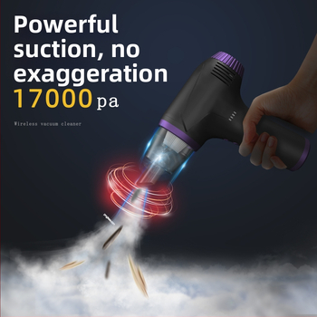 Aspirator portabil auto, fără fir, cu baterie încorporată 5000mAh, 125W, tensiune ≤36V, tip uscat, duză plată.