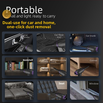 Aspirator portabil auto, fără fir, cu baterie încorporată 5000mAh, 125W, tensiune ≤36V, tip uscat, duză plată.