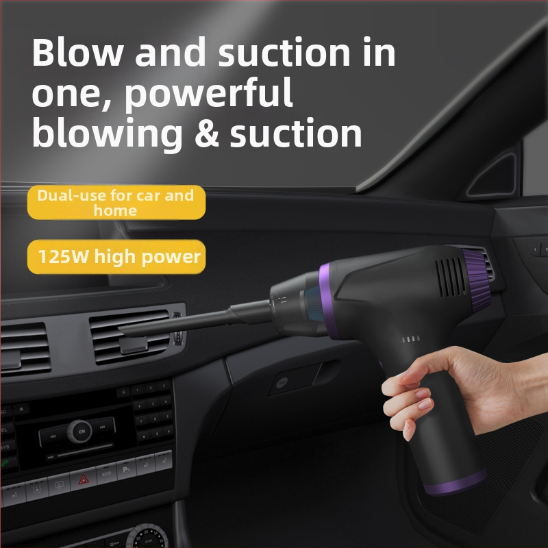 Aspirator portabil auto, fără fir, cu baterie încorporată 5000mAh, 125W, tensiune ≤36V, tip uscat, duză plată.