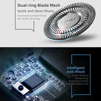 Férfiaknak szánt elektromos borotva, vízálló, teljes test mosására, forgó fejű, két pengével, beépített 300–500 mAh akkumulátor, kefés motor, akár 60 perc üzemidő