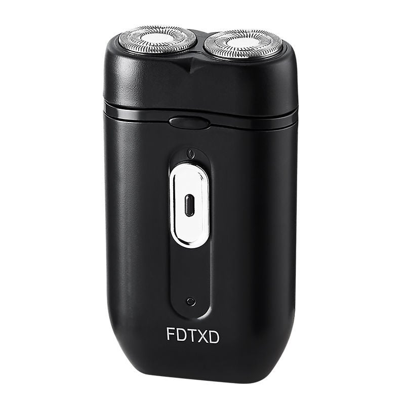 Elektromos borotva forgó fejjel, két pengével, kefés motor, mosható fej, működési idő 30–45 perc, töltési mód