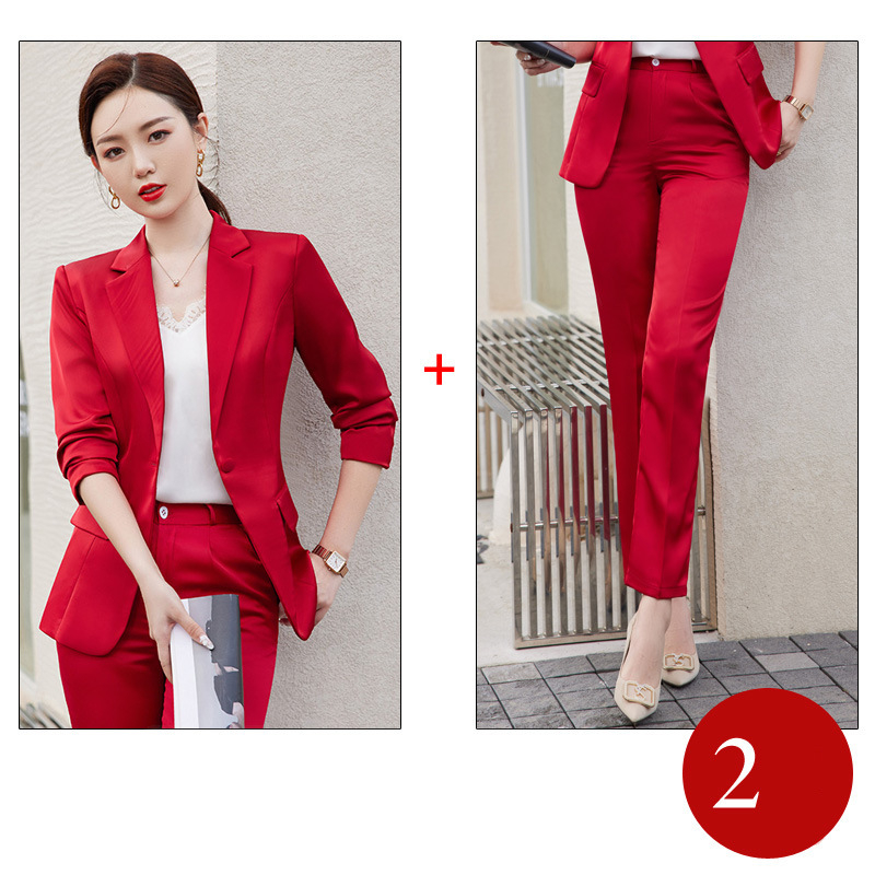 Червен бизнес костюм за жени, модерен и елегантен, висок клас официален костюм OL, комплект от две части за стягане и младежки стил