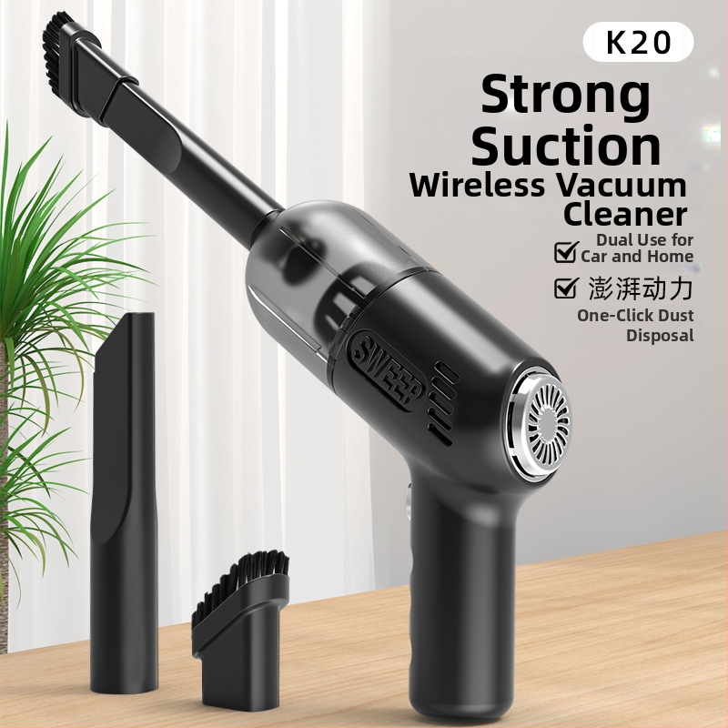 KLD bezdrôtový ručný mini vysávač do auta a domova, USB nabíjanie, sacia sila 2100-3000 Pa, vstavaná batéria 501-800 mAh, nízka hlučnosť 36-45 dB