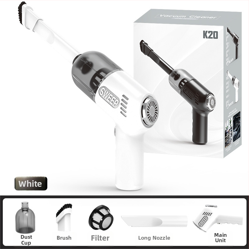 KLD bezdrôtový ručný mini vysávač do auta a domova, USB nabíjanie, sacia sila 2100-3000 Pa, vstavaná batéria 501-800 mAh, nízka hlučnosť 36-45 dB