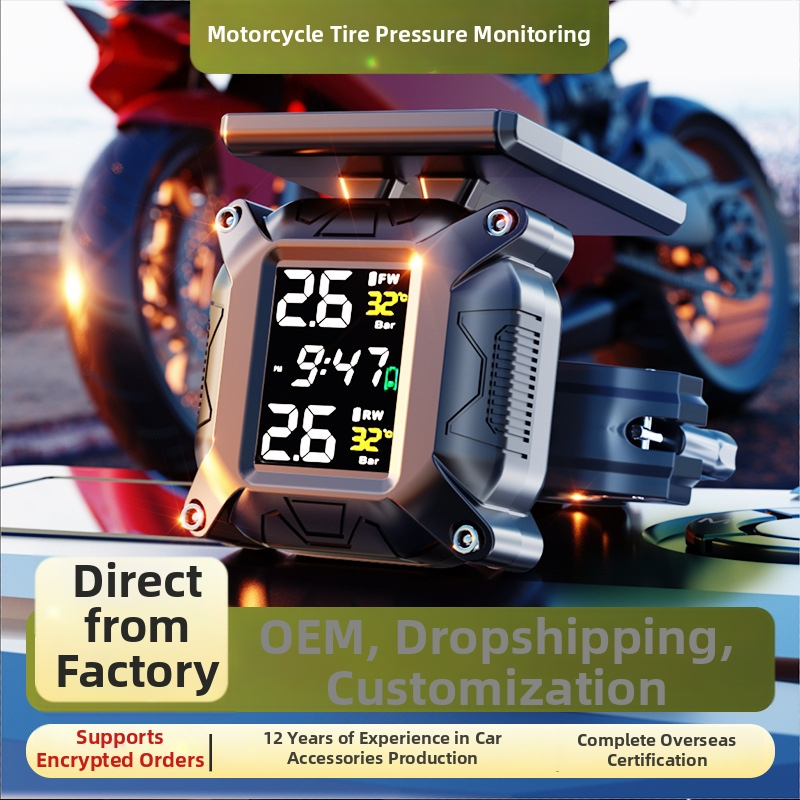Systém monitorovania tlaku v pneumatikách motocyklu, slnečný bezdrôtový externý monitor, model M7, digitálny displej, rozsah 0.1–6 bar