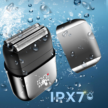 Aparat de ras electric cu lamă reciprocă de 3 lame, rezistent la apă IPX7, afișaj LED, încărcare USB, autonomie baterie 120 minute