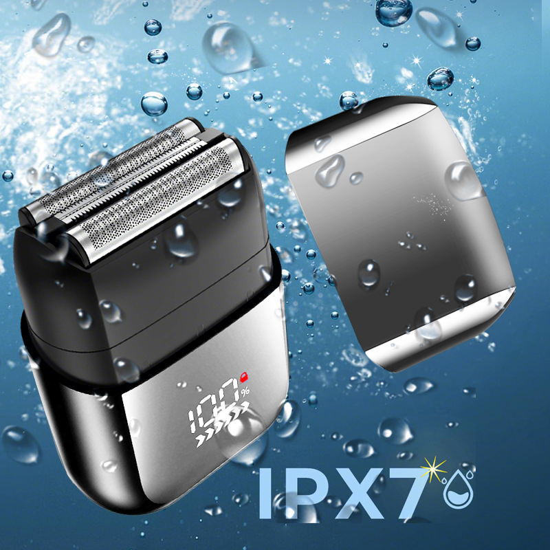 Aparat de ras electric cu lamă reciprocă de 3 lame, rezistent la apă IPX7, afișaj LED, încărcare USB, autonomie baterie 120 minute