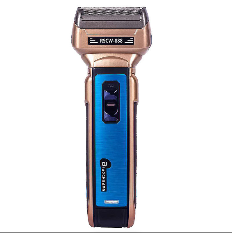 Mașină de ras electrică trei în unu: cap rotativ cu două lame, motor brushless, complet lavabil pe corp, autonomie peste 60 de minute, alimentare duală: încărcare/baterie