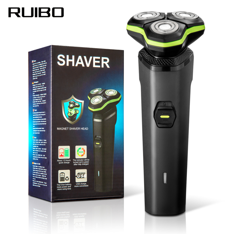 Električni brijač s rotirajućom glavom od 3 oštrice, plutajuća rezna glava, odvojiva i periva glava, ugrađena baterija 100–300 mAh, punjivi, trajanje 45–60 minuta