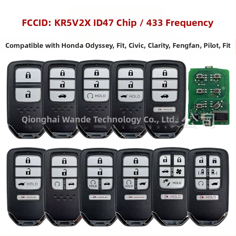 FCCID KR5V2X Honda kľúč s 47-čipom, diaľkové ovládanie 2–6 tlačidiel, plast+kovový kryt, kompatibilný s Honda Vezel, Civic, Pilot, Fit, Odyssey, CR-V, HR-V, XR-V