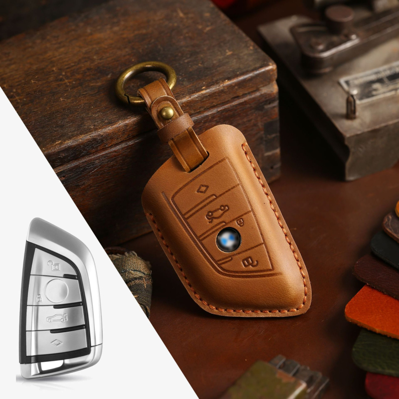 Hallmo husă pentru cheia BMW din piele naturală, lucrată manual