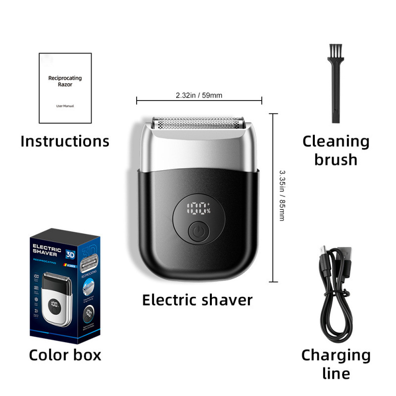 Mașină de ras electrică cu două capete reciprocante, ras rotativ, impermeabilă pentru utilizare umedă și uscată, autonomie peste 60 de minute, încărcare în 1 oră