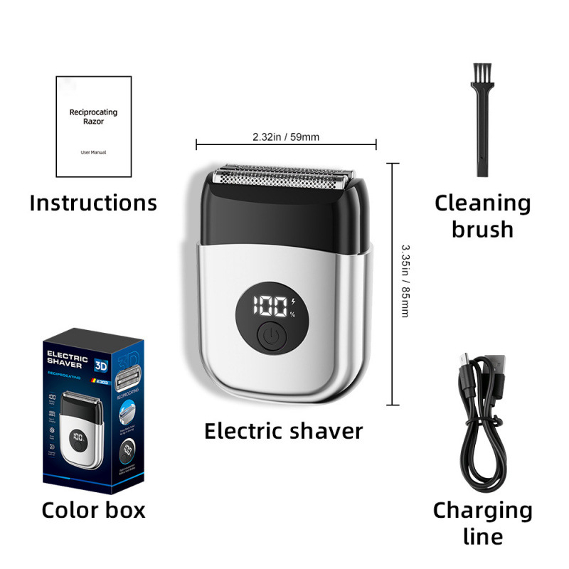 Mașină de ras electrică cu două capete reciprocante, ras rotativ, impermeabilă pentru utilizare umedă și uscată, autonomie peste 60 de minute, încărcare în 1 oră