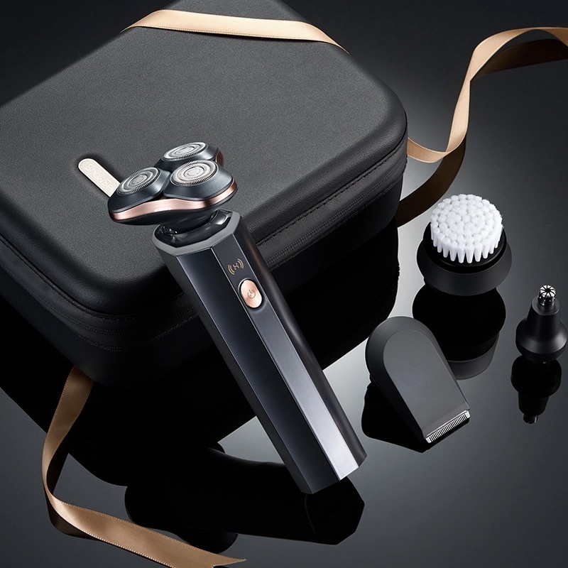 Aparat de ras electric Huawei Ai501 cu cap rotativ cu 3 lame; motor fără perii; baterie încorporată 800–1000 mAh; autonomie peste 60 de minute; gestionare prin aplicație