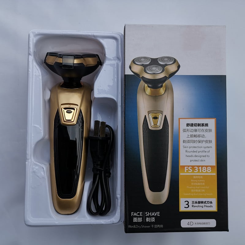 Aparat de ras electric cu cap rotativ de 3 lame, rezistent la apă pentru curățarea întregului corp, motor brushless, baterie încorporată 2000–4000 mAh, reîncărcabil