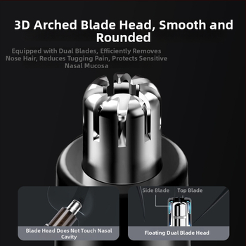 Elektrický zastrihávač nosových chĺpkov, nerezová oceľ, dobíjateľný, umývateľná hlavica, vstavaná batéria 100–300 mAh, výdrž batérie nad 15 dní