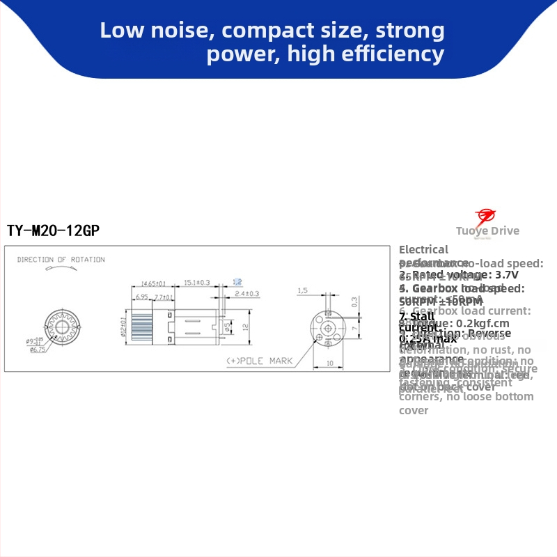 N20 planétový motor s dvojosovým reduktorom – kefový DC motor, kompatibilný so Smart Lock, napätie pod 36V