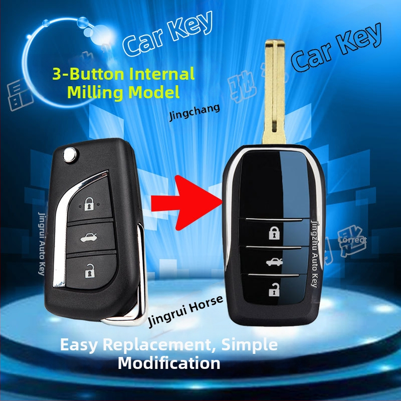 Skladaný kryt kľúča pre Toyota: Corolla, Camry, RAV4, Crown – model ft002, Jingruichi značka, bez diaľkového ovládania