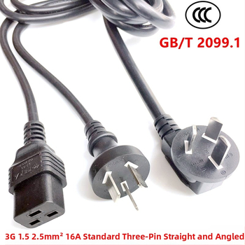 Trojpólový napájací kábel, pravouhlý konektor, GB/T 2099.1, 0.75/1.0/1.5 mm², PVC plášť