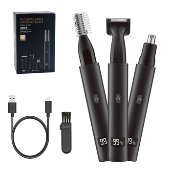 Električni trimer za nosne dlake, 3-u-1 muški grooming set, USB-C punjenje, nehrđajući čelik, vodootporan, ugrađena baterija 100–300 mAh