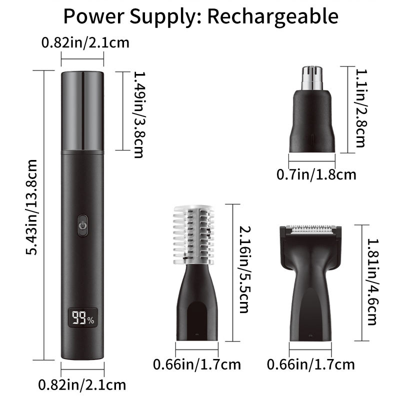 Električni trimer za nosne dlake, 3-u-1 muški grooming set, USB-C punjenje, nehrđajući čelik, vodootporan, ugrađena baterija 100–300 mAh