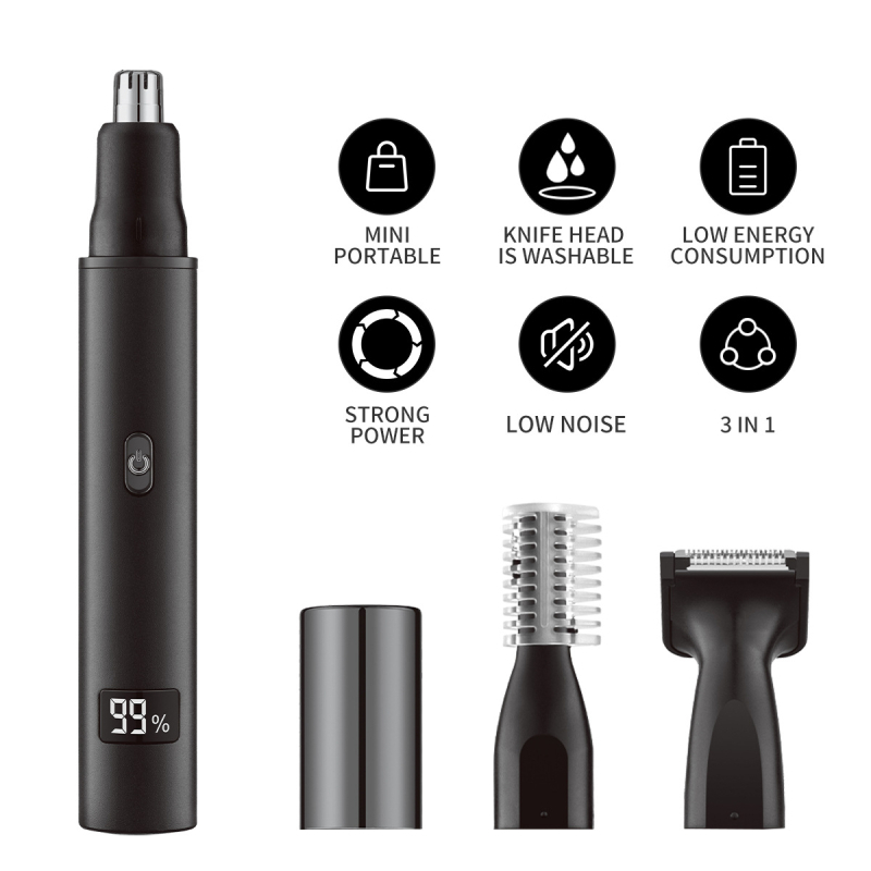 Električni trimer za nosne dlake, 3-u-1 muški grooming set, USB-C punjenje, nehrđajući čelik, vodootporan, ugrađena baterija 100–300 mAh