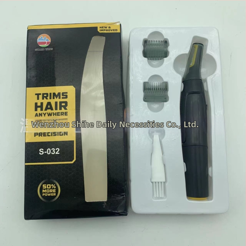 Mini multifunkčný mužský trimming na nos, uši a spánky — model SH-965, ABS telo, 39 g, vymeniteľný ostrihací hriadeľ, suché/elektrické napájanie