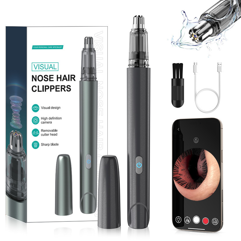 Kamerom nosni trimer, punjivi, ugrađena baterija 300–500 mAh, zamjenjiva i periva glava oštrice
