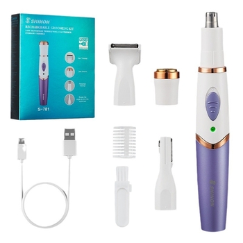 4-in-1 USB-töltéses elektromos testborotva, orrszőr-trimmerrel, teljes testápolási készlet, modell S-781