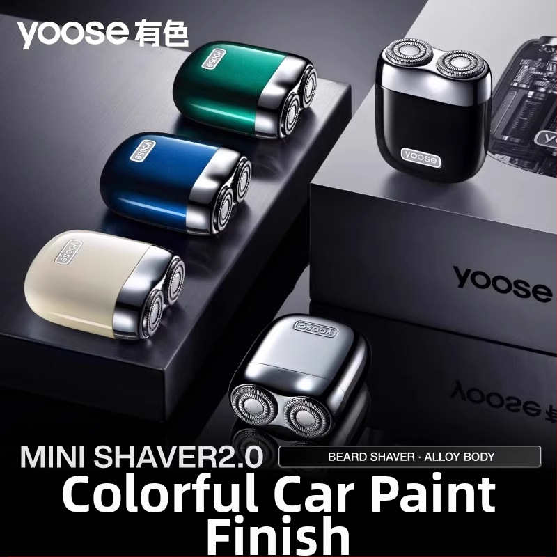 Yoose/Colored mini prijenosni električni brijač, rotacijska glava s dvije oštrice, motor bez četkica, ugrađena baterija 300–500 mAh, punjiv, više od 60 minuta rada