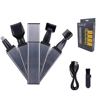 4-u1 muški električni set za njegu lica: trimer nosnih dlačica i trimer obrva, s odvojivom i perivom glavom; aluminijsko kućište; 180 g; ugrađena baterija 300–500 mAh; trajanje baterije >30 dana