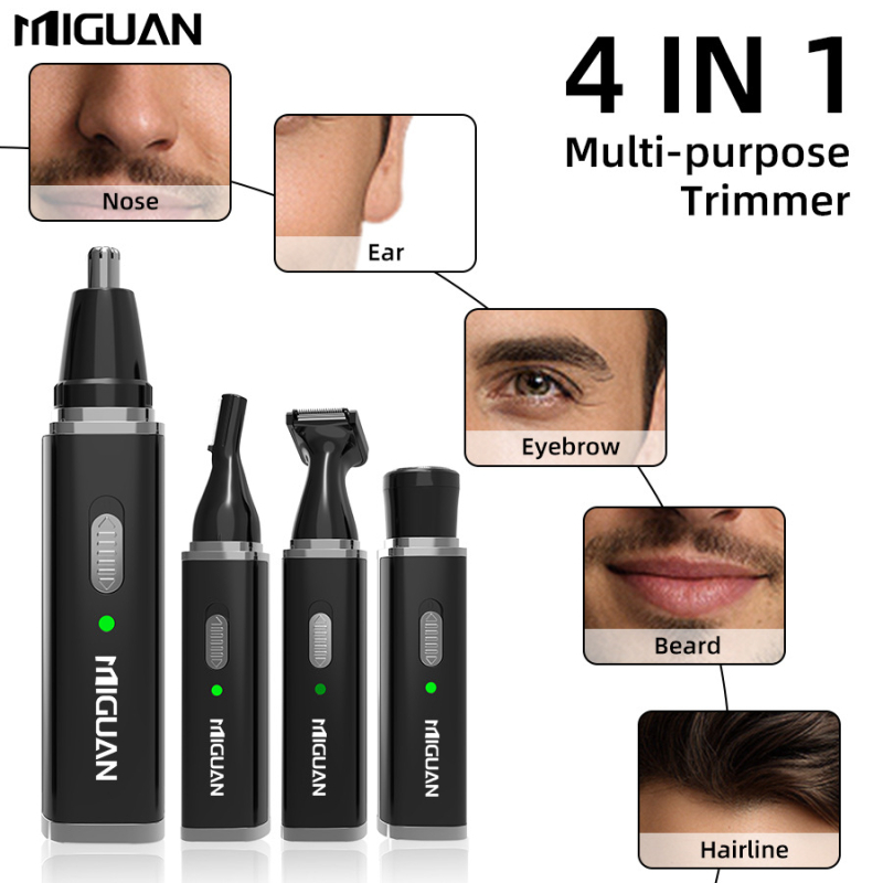 Set ljepote: višestruki trimer i alat za njegu nosa, USB punjenje, ugrađena baterija 500–800 mAh, trajanje baterije preko 30 dana, glava za rezanje odvojiva i periva