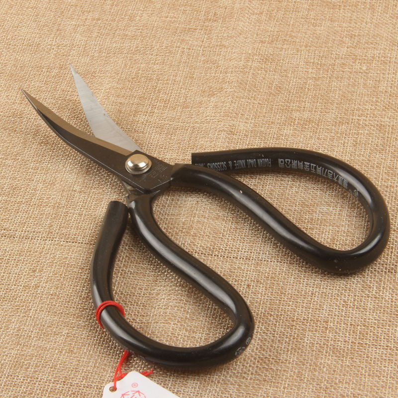 Kožne škare s zakrivljenom glavom – Big Jixing, industrijske; materijal: visoko ugljično čelika; površina: crno oksidirana; oblik lakta; namjena: industrija; težina: 265 g