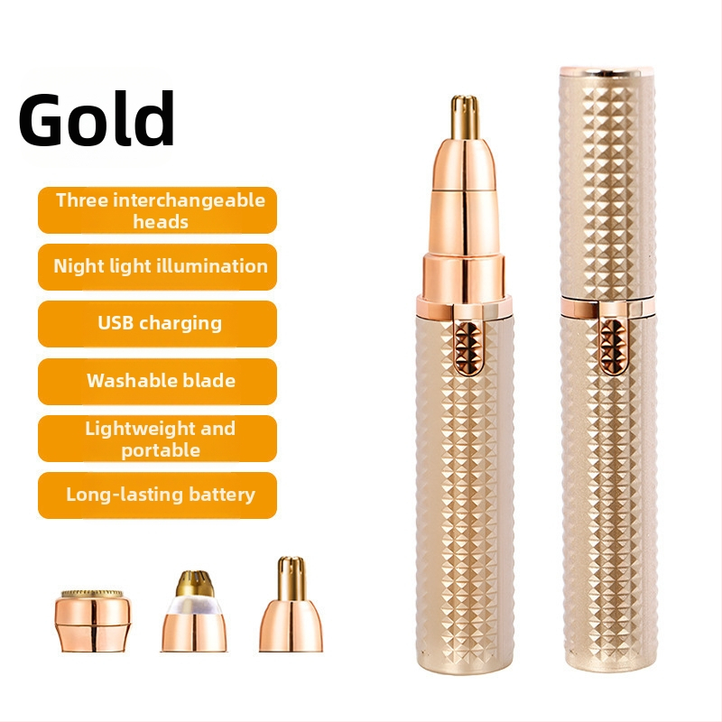 Електрически тример за вежди, нос и тяло с подвижна, миеща се глава — ABS, USB захранване, тегло 64 g