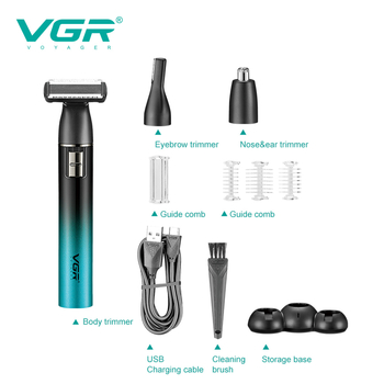 Elektromos borotva és 3-in-1 fül- és orrszőr-trimmelő – USB töltés, modell V-628, 60 perc akkumulátor-üzemidő, rozsdamentes acél pengék, nedves és száraz használat