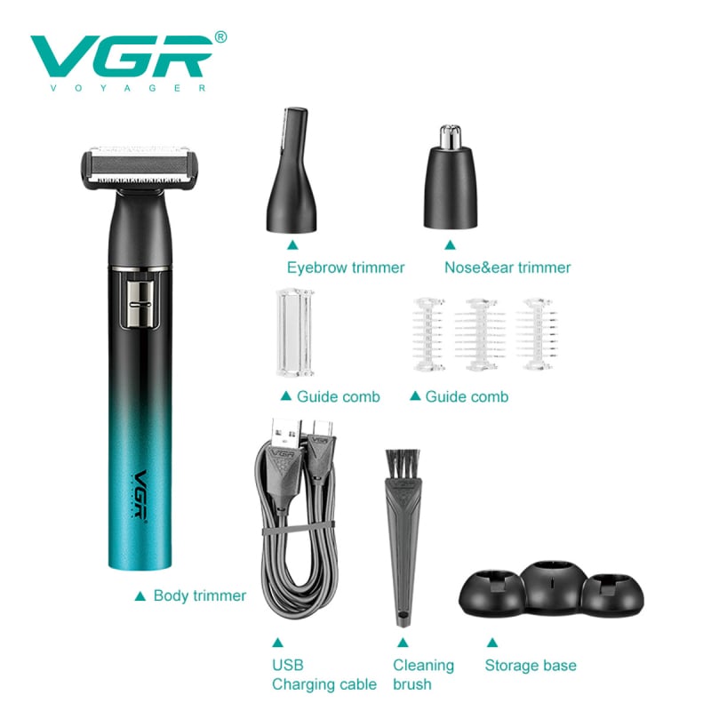 Elektromos borotva és 3-in-1 fül- és orrszőr-trimmelő – USB töltés, modell V-628, 60 perc akkumulátor-üzemidő, rozsdamentes acél pengék, nedves és száraz használat