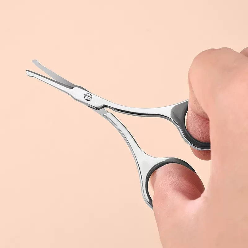 Тример за вежди и носни косми от неръждаема стомана с кръгла глава, мултифункционално подстригване на брада и козметични ножици