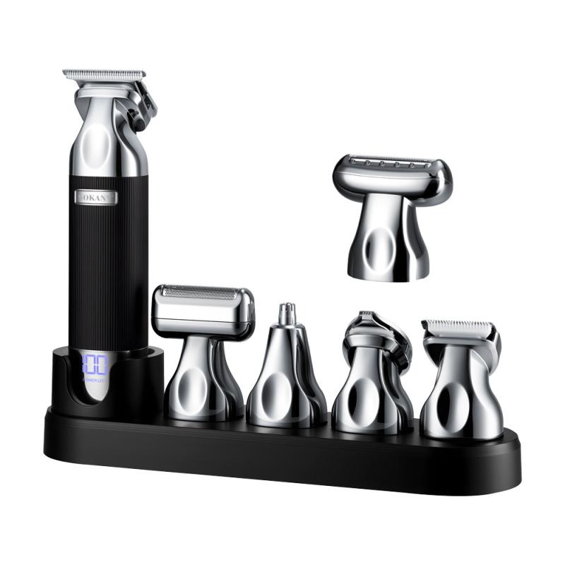 SOKANY 16102 6-in-1 hajvágó és arcszőrzet-trimmer, USB újratöltő, rozsdamentes acél pengék, leválasztható fej, víz alatti tisztítás