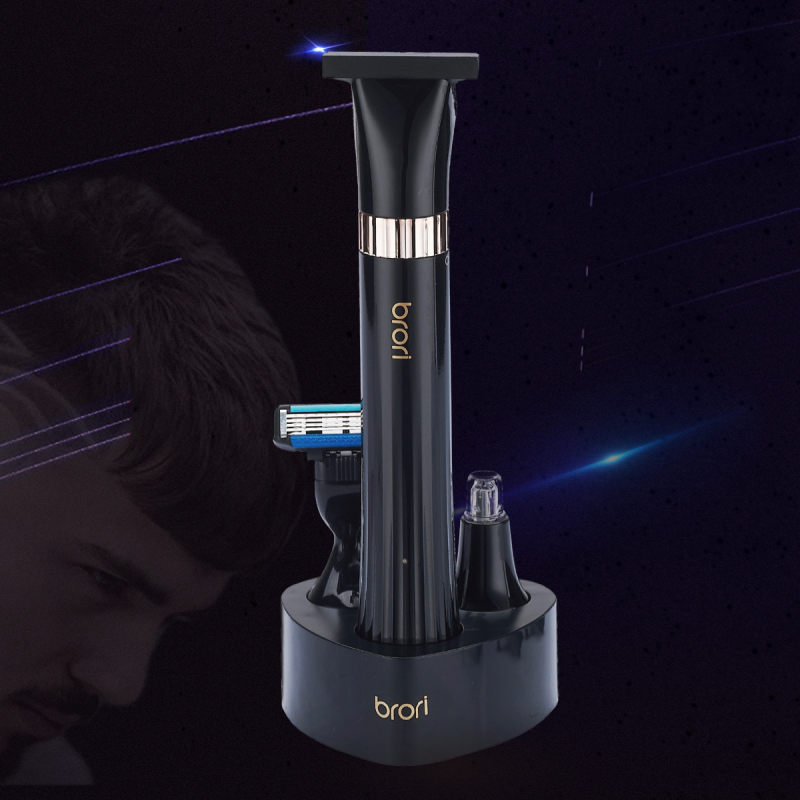 BR-203 3-in-1 férfi grooming készlet – újratölthető elektromos borotva, trimmelő és hajvágó, forgó penge, nedves és száraz használat