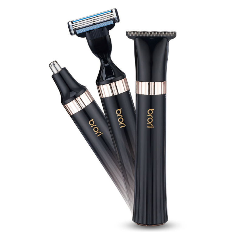 BR-203 3-in-1 férfi grooming készlet – újratölthető elektromos borotva, trimmelő és hajvágó, forgó penge, nedves és száraz használat