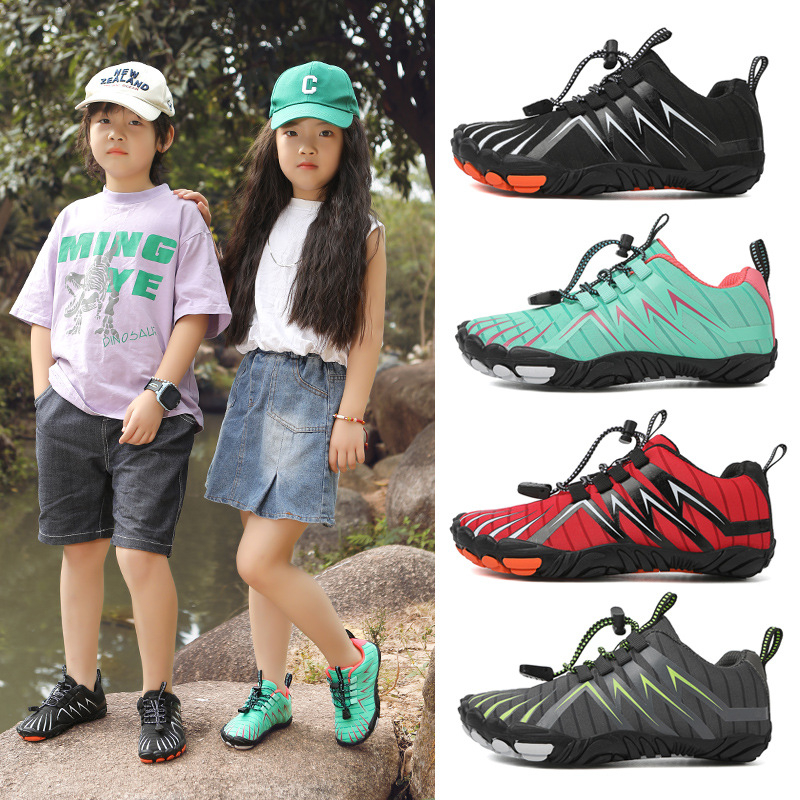 Παιδικά παπούτσια για υπαίθρια πεζοπορία — αντιολισθητική καουτσούκ σόλα, χαμηλό επάνω μέρος, μπροστινά κορδόνια, βαμβακερή επένδυση, κατάλληλα για βουνά και μονοπάτια