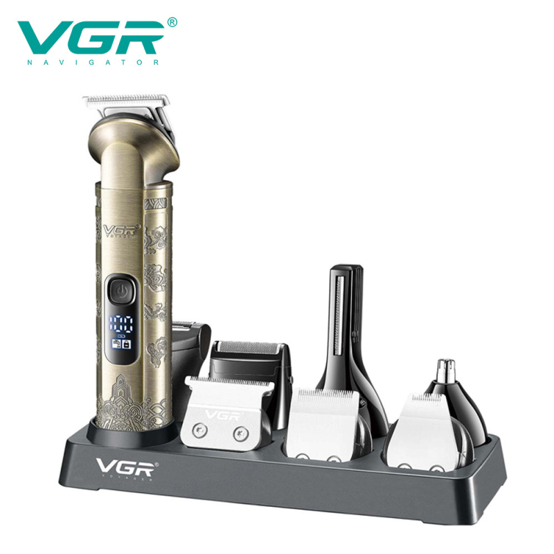 VGR Nyolc az egyben hajvágó készlet otthoni használatra, kettős működtetésű áramellátás (töltés és akkumulátoron való működés), kefés motor, rozsdamentes acél vágófej, beépített akkumulátor 1000–1200 mAh, üzemidő 1–3 óra