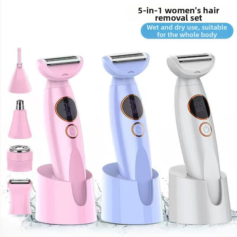 Ženski električni brivnik in odstranjevalec dlak pet v enem, model 733, 5 nožev, USB napajanje, ABS ohišje, vodoodporen
