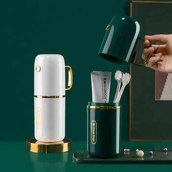 Jianfan Set Multifuncțional de Călătorie pentru Gură: Căniță de Clătire, PP Placat cu Aur, Depozitare 3-în-1 pentru Periuță și Pastă, Design Portabil Luxos, Imprimare Logo Disponibilă