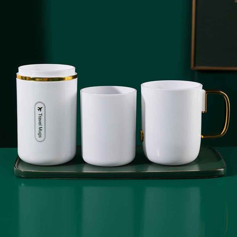 Jianfan Set Multifuncțional de Călătorie pentru Gură: Căniță de Clătire, PP Placat cu Aur, Depozitare 3-în-1 pentru Periuță și Pastă, Design Portabil Luxos, Imprimare Logo Disponibilă